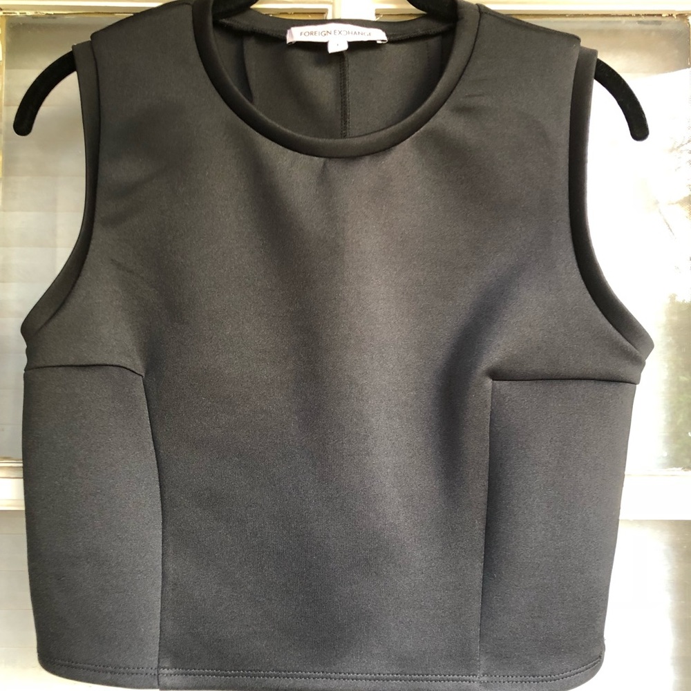 Foreign Exchange black crop top, size large.